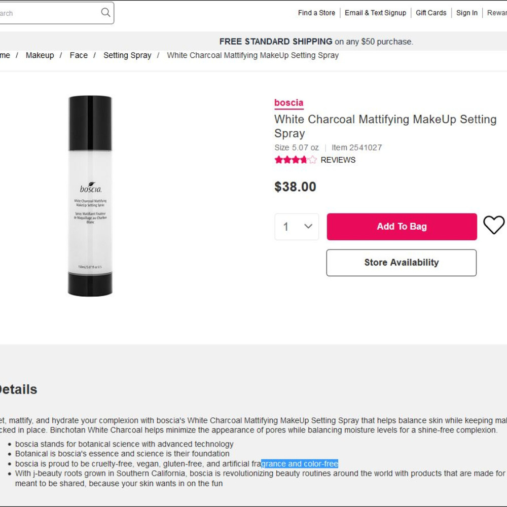 BOSCIA Full Sz ❤White Charcoal MakeUp Setting Spray 🌺🌸💜 Large New Box Make Up - Picture 4 of 7